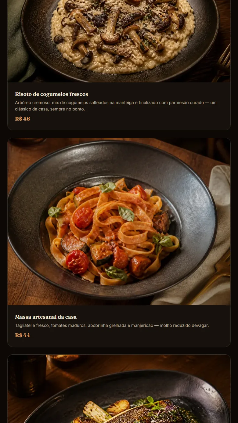 Demonstração gastronômica Casa Vante em celular
